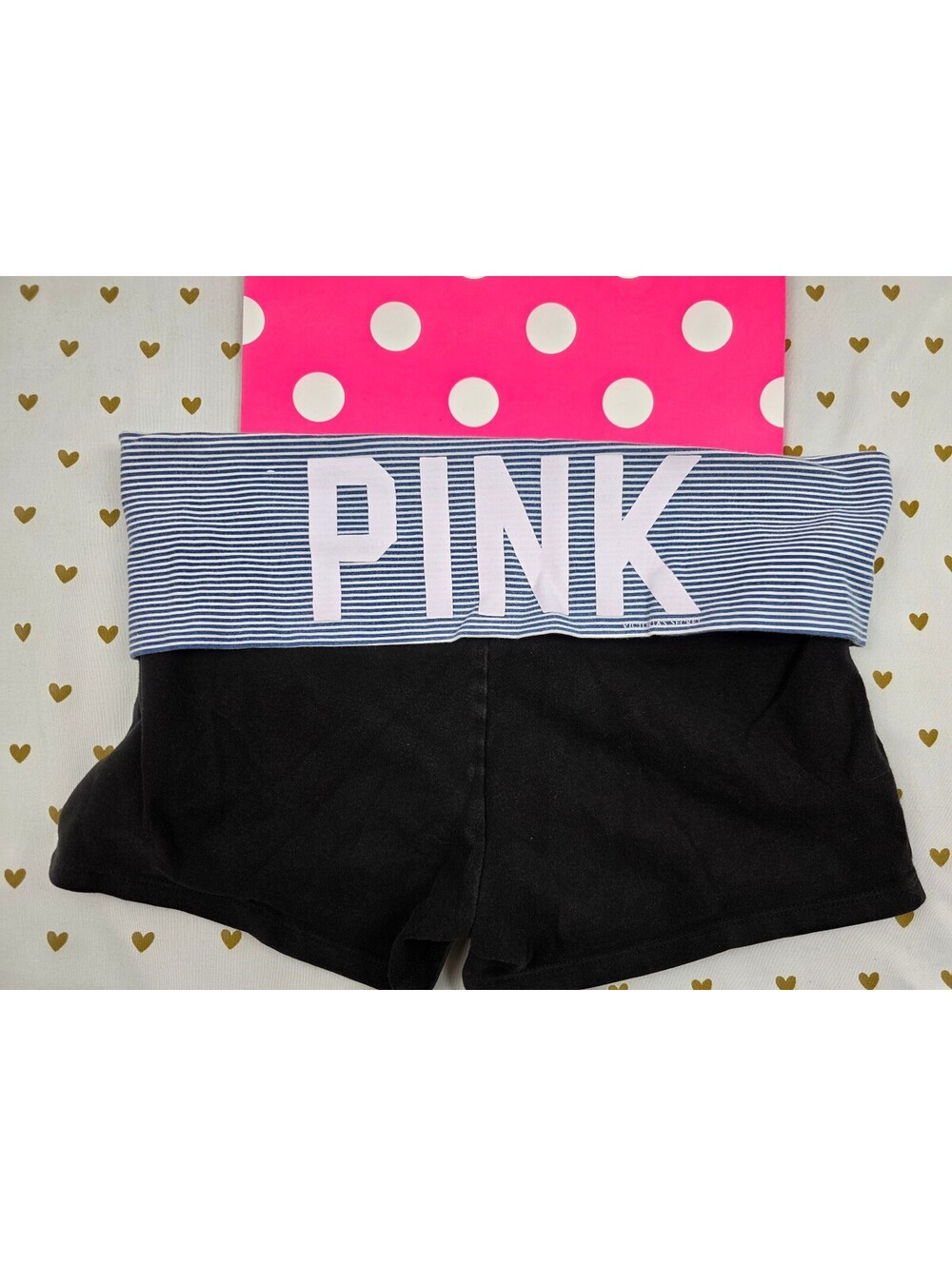 Victorias Secret PINK Striped FOLDOVER Yoga Shorts Y2k Vintage MEDIUM